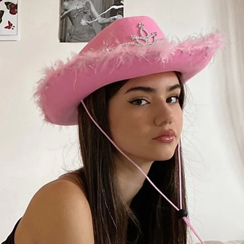 LED Tinsel Brim Cowboy Hat for Women Western Cowboy Hat Church Model Show Rhinestones