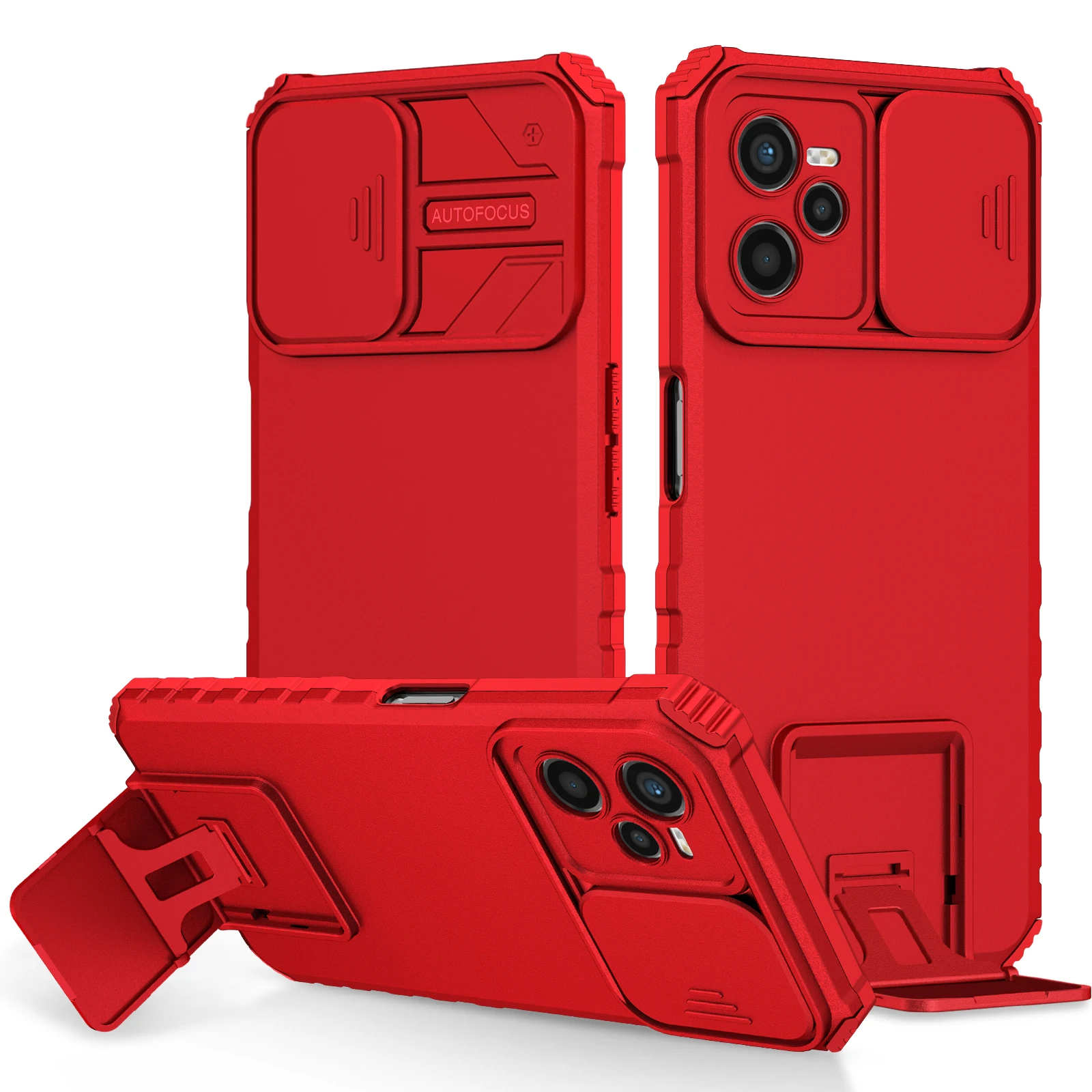 Durable Phone Case with Slide Camera Lens Protection and Stand