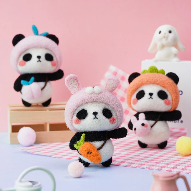 Fenrry Non-Finished Felt Kit Cute Animal Collection Panda Doll Wool Felt Poked DIY Felting Materials Needle Felting Starter Kit