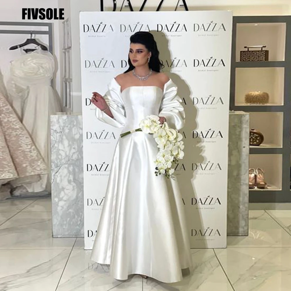 

Fivsole Dubai White Evening Dress Strapless Satin A-line Prom Gowns With Huge Bow Back Celebrity Party Dresses Vestidos De Gala