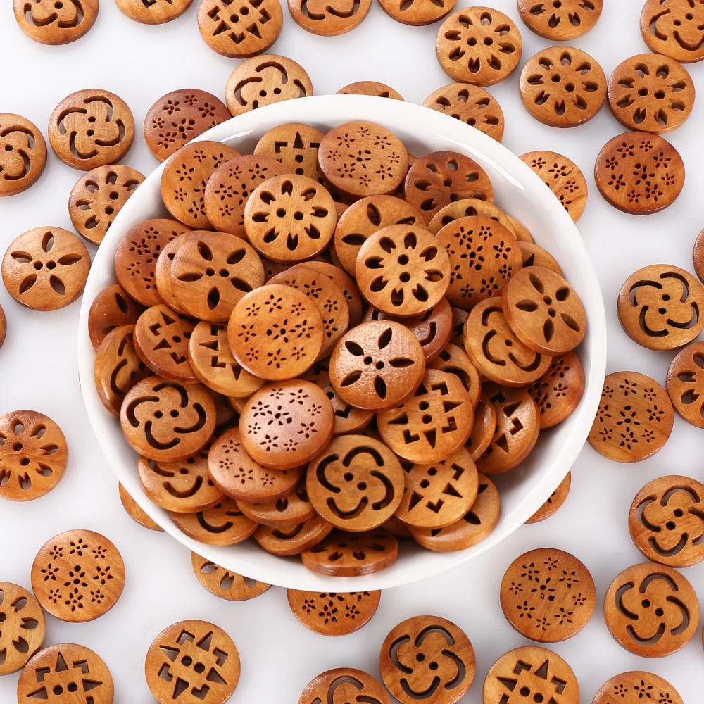 50Pcs/lot Hollow Wooden Buttons 20mm Light Brown Handmade Accessories DIY for Arts  Crafts 6