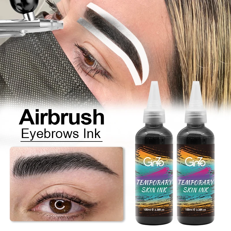 Temporary Eyebrow Tattoo Inks 30/100ml Liquid Ink for Airbrush Beard Waterproof Beauty Health Body Art Spray Pigment 6 Colors
