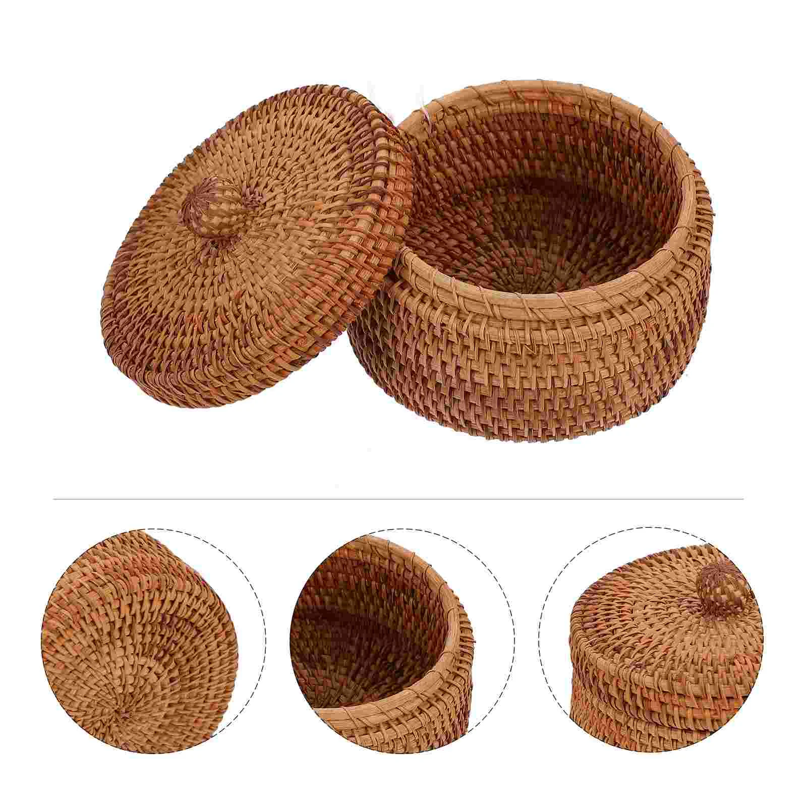

Small Wicker Basket Lid Round Woven Seagrass Baskets Handmade Rattan Storage Basket Box Boho Straw Fruit Snacks Basket