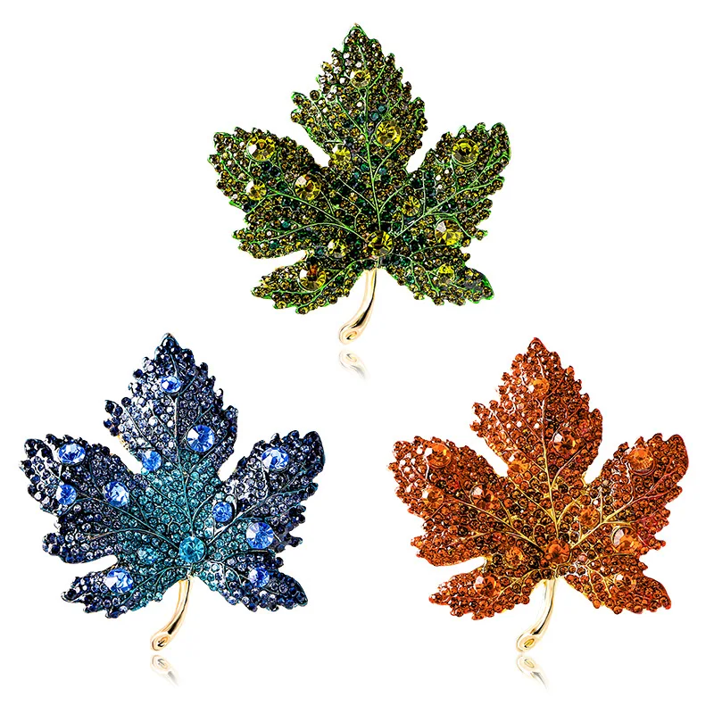 

High-end Rhinestone Crystal Maple Leaf Brooches for Women Men Enamel Pin Fashion Jewelry Suit Coat Lapel Pins Accessories Gifts