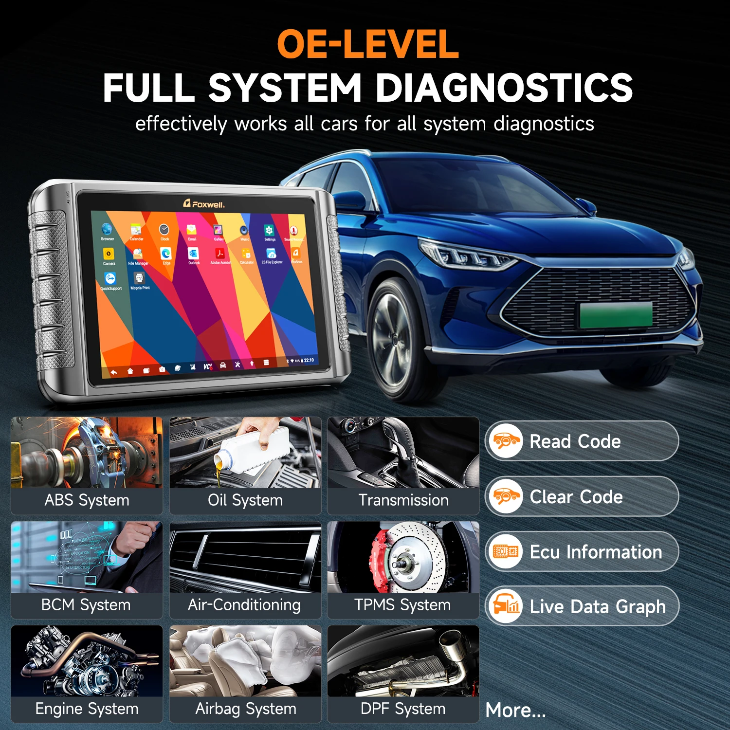 FOXWELL NT1009 OBD2 Kfz-Scanner ECU-Codierung Bidirektionale Steuerung Geführte Funktionen OE Alle Systeme OBD2 Auto-Diagnosegeräte – Detail 7