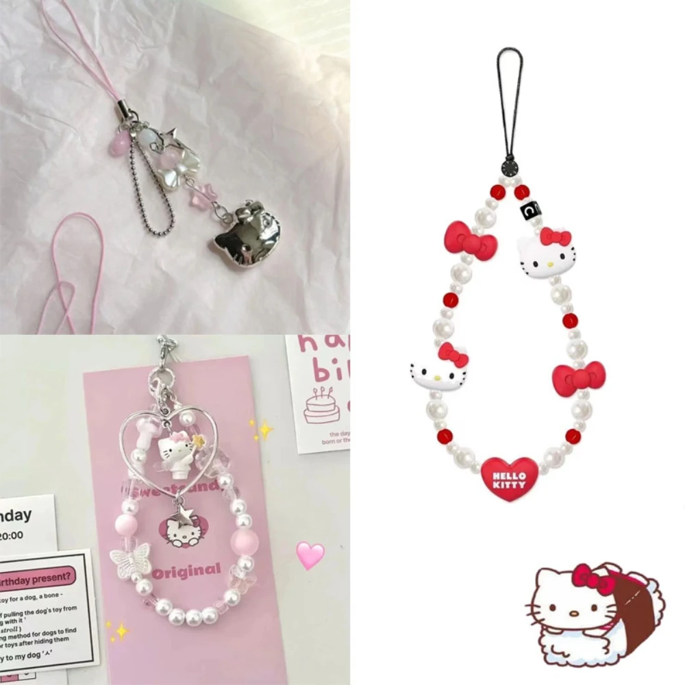 

Sanrio аниме Kawaii Hellos Kittys с креативным бантиком Love Phone Chain Sweet Girl Heart Bag мультяшное Украшение Подвеска подарок на день рождения