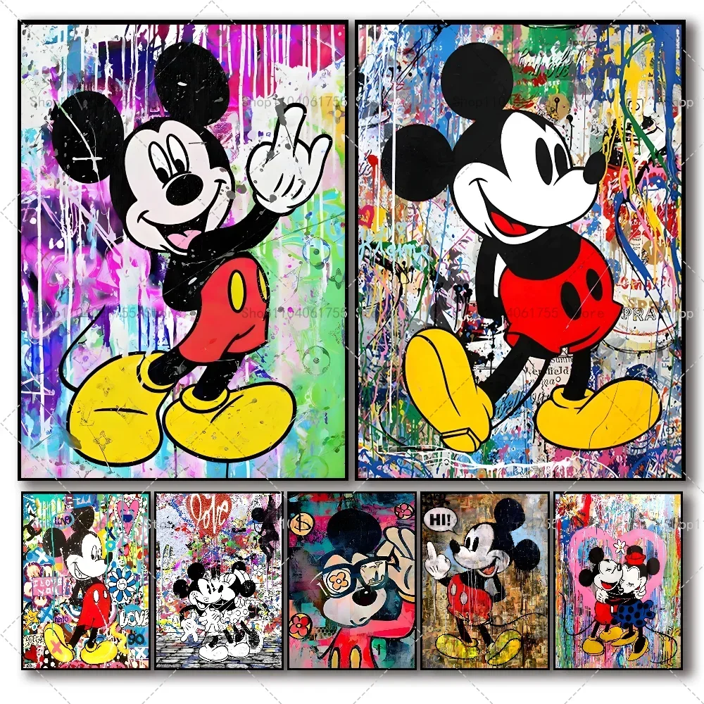 MINISO Graffiti Disney Mickey Mouse póster autoadhesivo arte impermeable  pegatina de papel café casa Bar habitación decoración de pared - AliExpress, image size:1000x1000