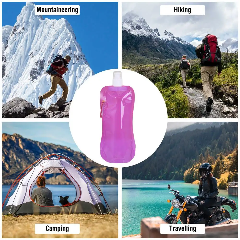 Collapsible Water Bottle 480ml BPA Free Reusable Water Pouch Hiking Camping Travel Sports Folding Bag Outdoor Accessories