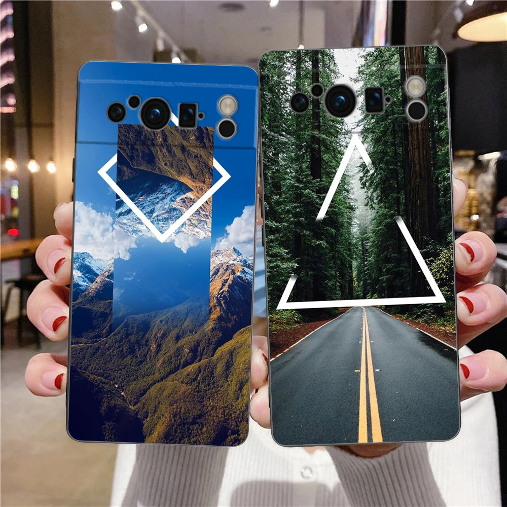 Forest Geometry Wood Design Shockproof Phone Case, Soft Silicone TPU Black Cover
