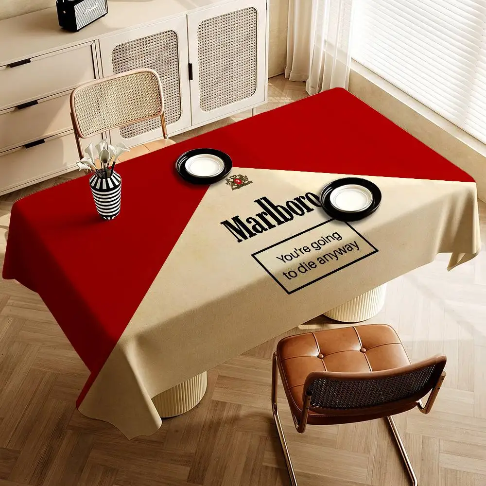 Retro M-Marlboro Pattern Tablecloths Summer Washable Picnic Party Rectangle Table Cover Home Dining Decor 4