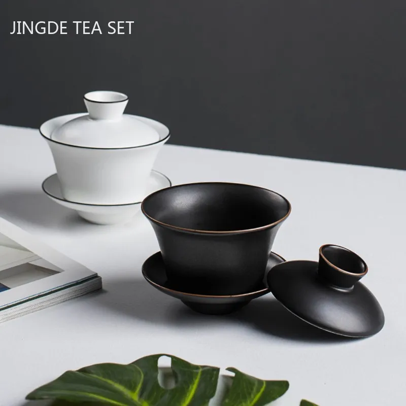Chinese Jingdezhen White gaiwan home with cover teacup tea bowl ceramic tea set handmade tea maker Tradition Teaware supplies
