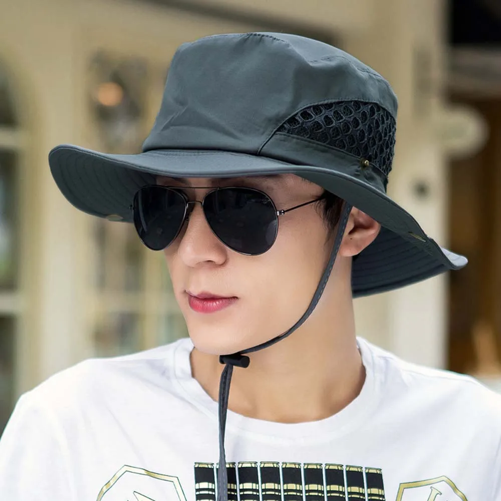 Fishing Breathable Outdoor Anti-UV Sun Protection Hiking Mesh Panama Cap Bucket Hat Fisherman Hat