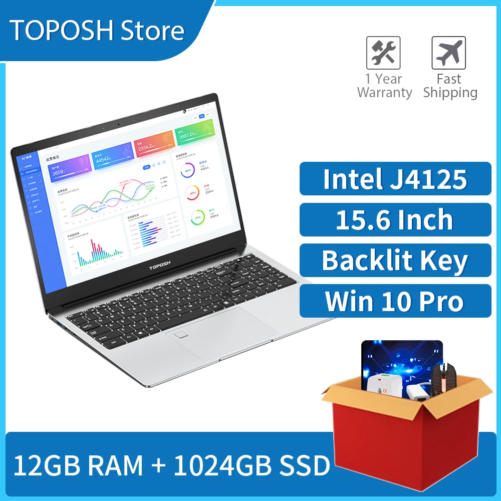12GB RAM 1TB SSD Laptop Intel J4125 Windows 10 Pro Quad Core Netbook Slim  Office 15.6 Inch Notebook Computer 1080P Ultrabook PC