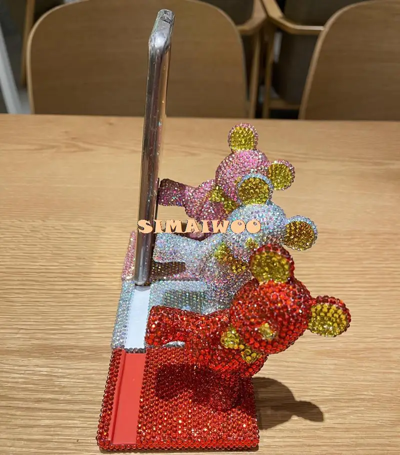 DIY diamantbesetzte Bärenform mobile Halterung handgefertigte Strass-Handyhalter Mosaik Handwerk funkelnde kleine Figur – Detail 4