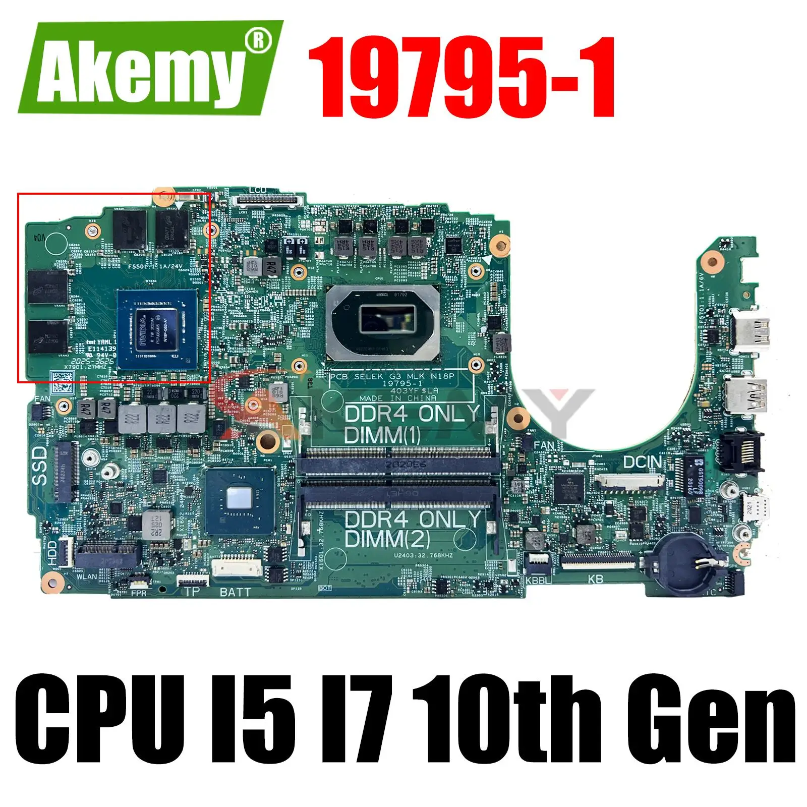 

19795-1 For DELL G3 15 3500 G5 5500 Notebook Mainboard 0HN4GN 028HKV 0HW9CF CN-0H1G65 0H1G65 H1G65 DDR4 Laptop Motherboard Test