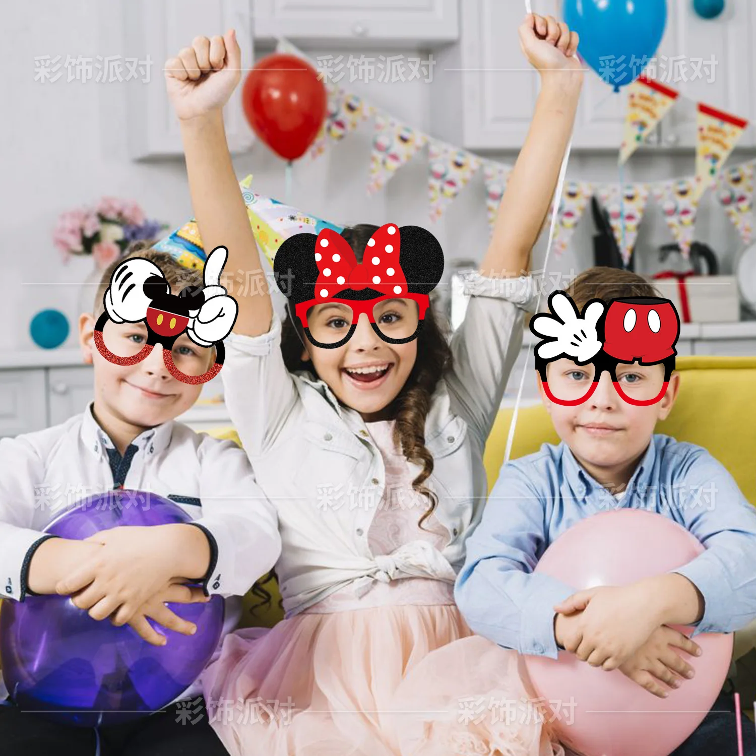 12 Disney Mickey Party Paper Glasses, Minnie Mouse Birthday Party Decorations, Eye Patches, Masks, Photo Props, Accessories,Gift