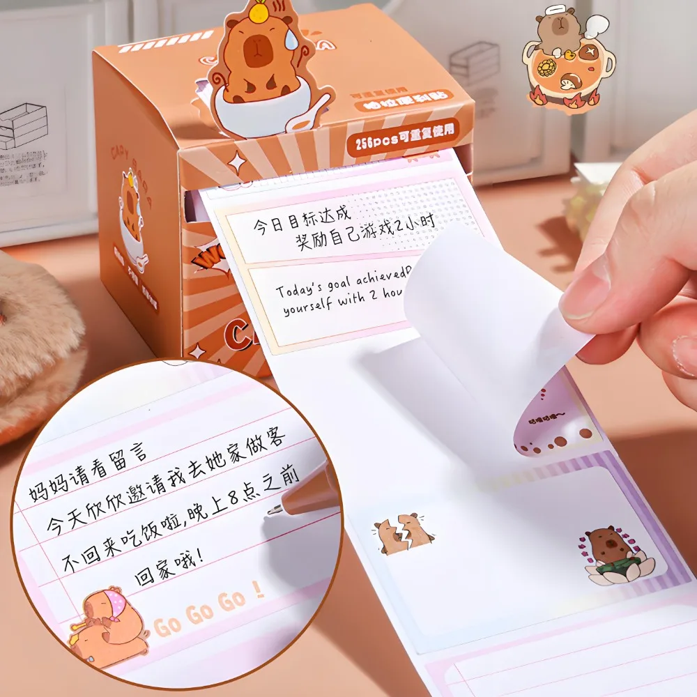 256Sheets Cartoon Capybara Posits Sticky Paper Pads Stationery Stickers Posted It Memo Notepad Notebook Message Notes Sticker 3