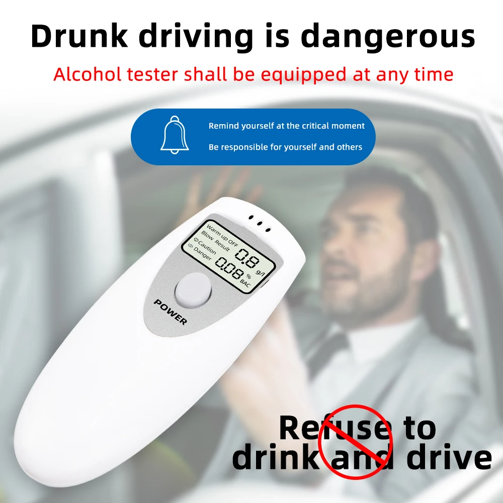 Non-Contact Breath Alcohol Tester Digital Sound Alarm Alcohol Tester LCD Screen Breathalyzer High Accuracy Police Alcotest