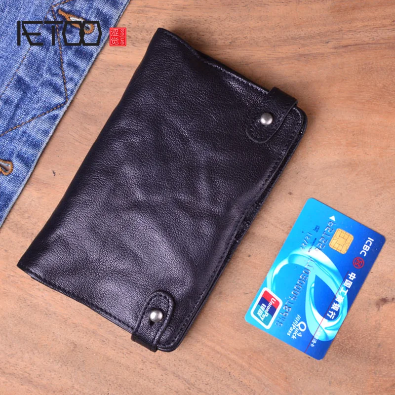 

AETOO Brand Fashion Vintage Genuine Leather Cowhide men Long Wallet Wallets men's Purse real Leather Clutch Bag