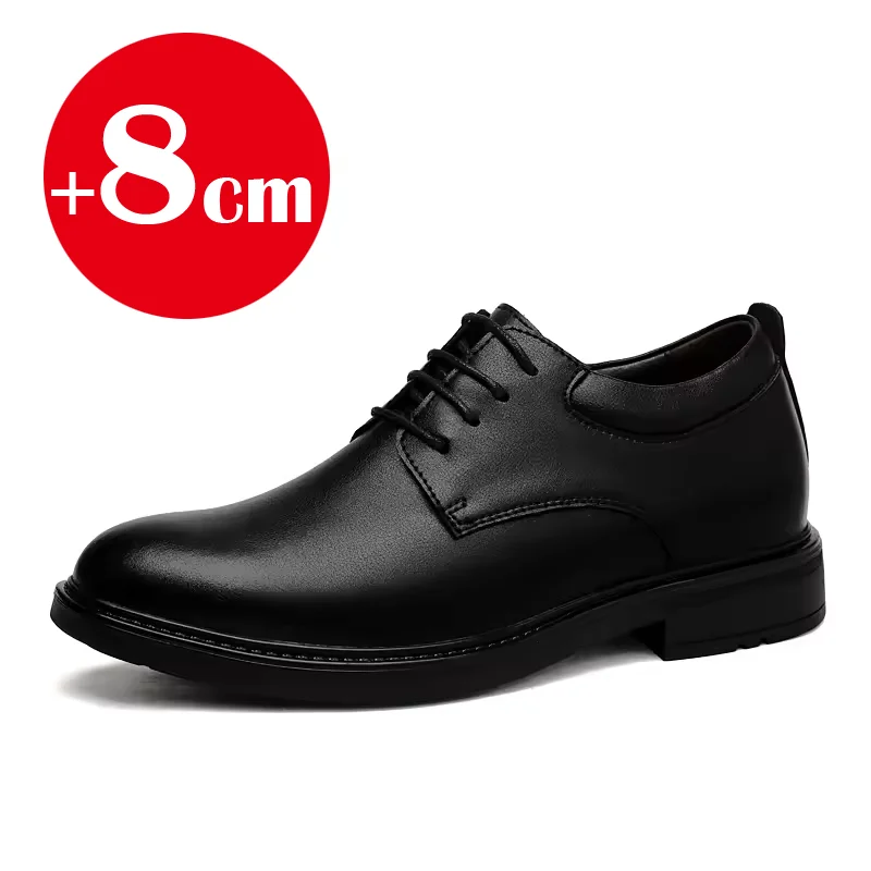Office business formal shoes men's inner height increase 6/8cm shoes thick sole simple black men's genuine leather casual