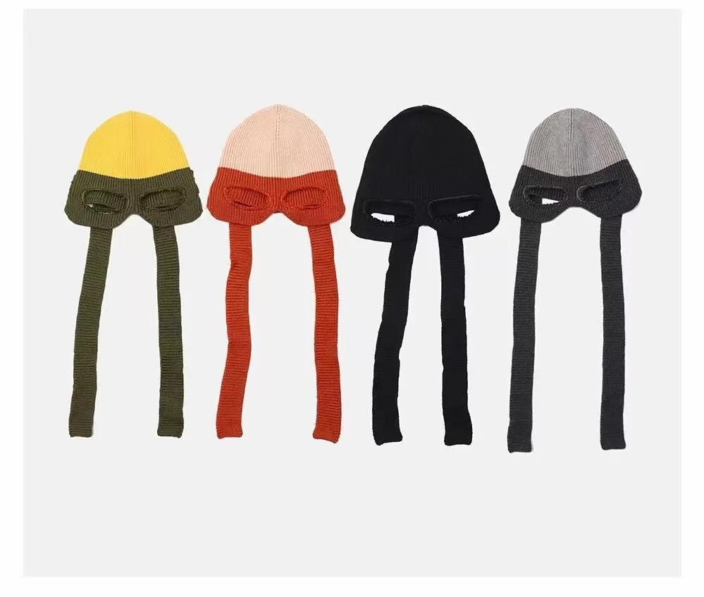 

2022 Winter Fun and Funny Wool Toe Cap Men and Women Middle and Big Children Beanie Hat with Mask Unisex Ski Cap