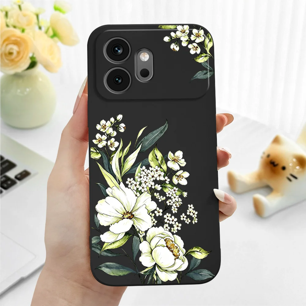 Elegant White Peony Silicone Soft Phone Case