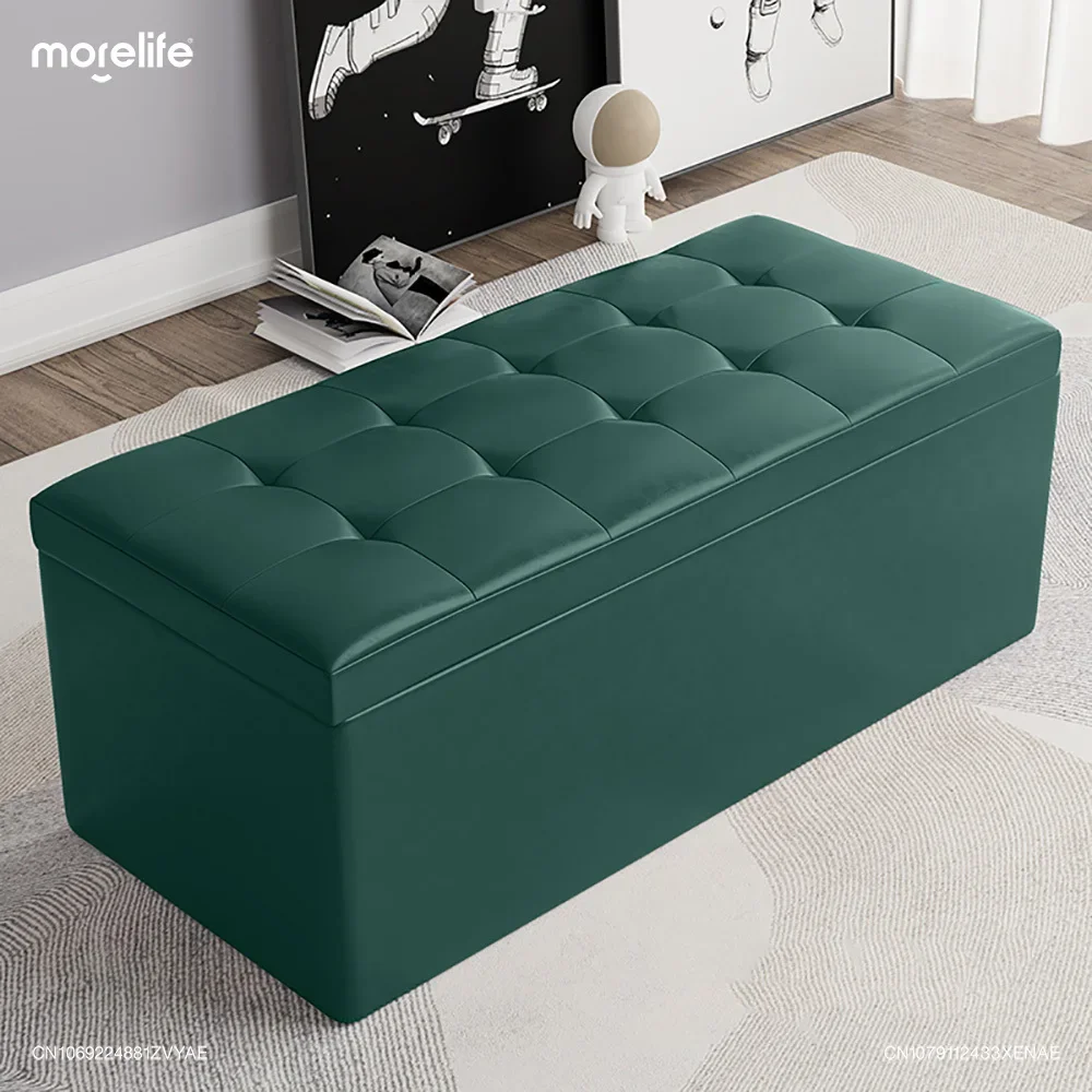 Living Room Shoe Changing Bench Stool Storage Ottoman Hold Up Bedroom Black Synthetic Leather Footstool Muebles Home Furniture