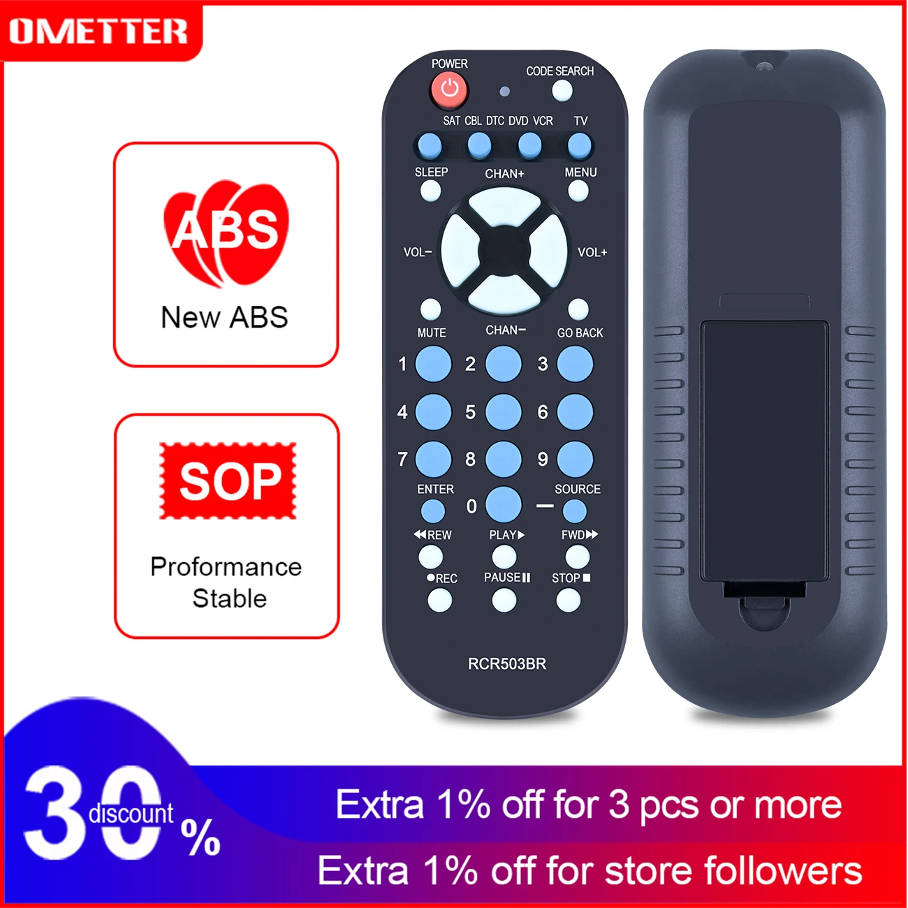 For RCA 3-Device Palm-Sized Universal Remote, Long Range IR, for Most Major remote control, RCR503BE RCR503BR RCR503BZ