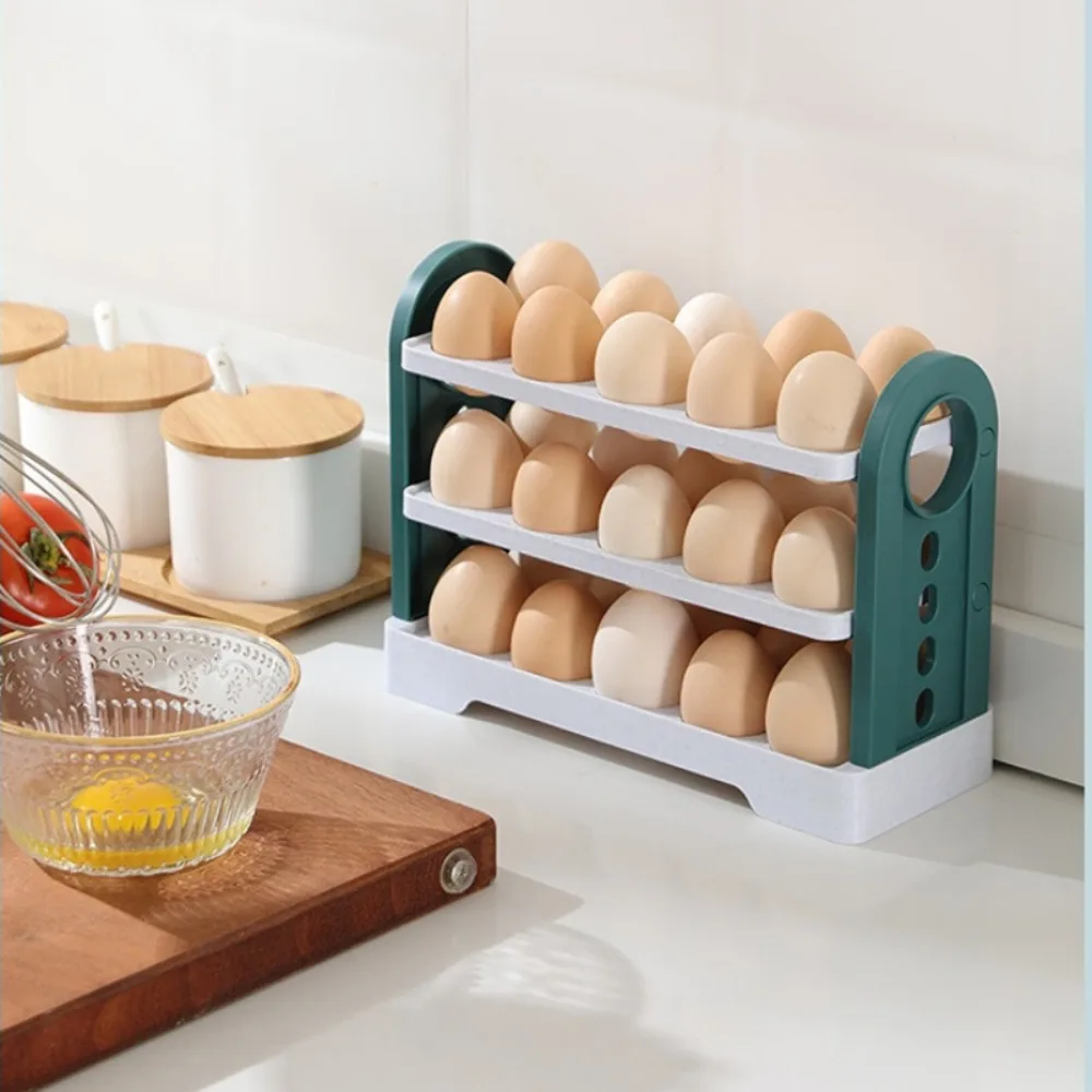 

Reversible Egg Storage Box 30 Grids Plastic Rotating Egg Rack Fresh-Keeping With Carrying Handle Egg Holder Refrigerator