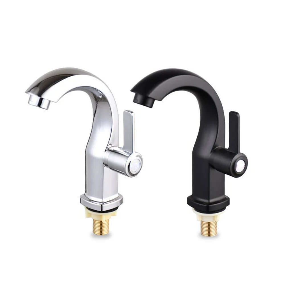 Basin Faucet Chrome Black Bathroom Faucets Single Hole Single Cold Water Sink Mixer Tap Deck Mounted Kitchen Faucet ABS