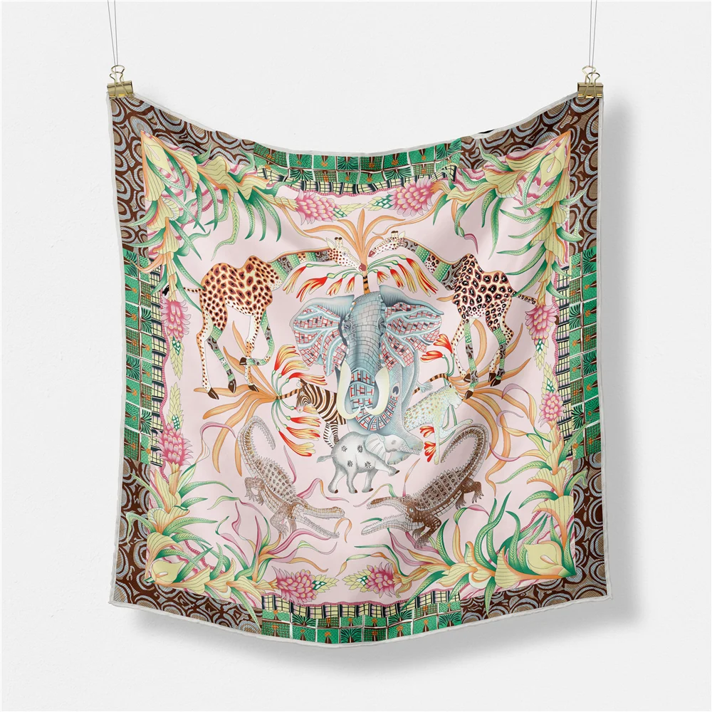 53 cm Elefant Giraffe Zebra Quadrat Schal Marke Design Pferd Luxus Seide Frauen Schal Bandana Stirnband Mode Hijab Halstuch – Detail 16