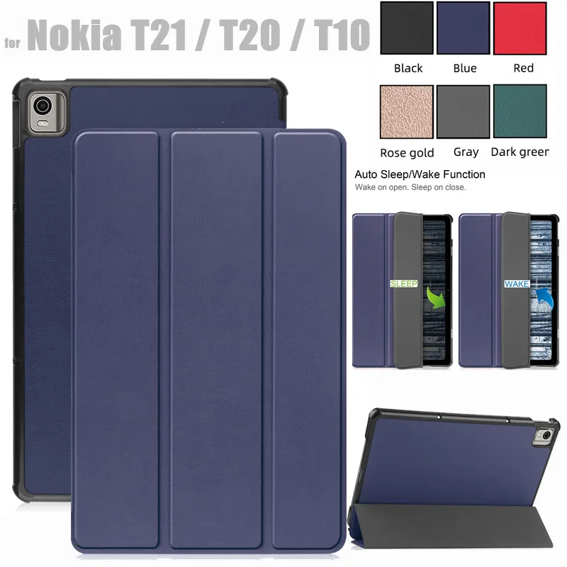 Estojo de Couro pu com Auto Wake Função Stand 10.4 Tablet Cover Flip Case para Nokia T21 T20 8.0