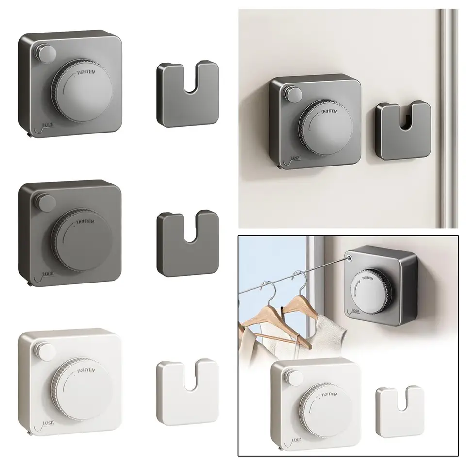 Bianco A Stendibiancheria Retrattile, Ligne Di Lavaggio Retrattili Automatiche Da 4 2 Metri Con Antiscivolo Corde Per Stendere In Tpu Linea 98537756