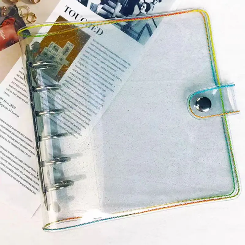 

A7 PVC Loose-Leaf Clip Notebook Cover 3/6 Ring Folder Transparent Folder Notebook Binder File Storage Diary Planner Supplies