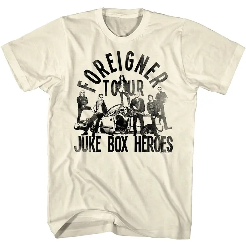 Juke Box Heroes 투어 디스트레스드 그래픽 티셔츠 남성용, 빈티지 락 밴드, 라이브 콘서트, 음악 머치