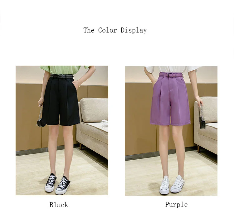 New 2020 Wide Leg Loose Bermuda Shorts For Women High Waist Purple Or Black Cotton Shorts Free Belt High Quality Bermuda Femme under armour shorts