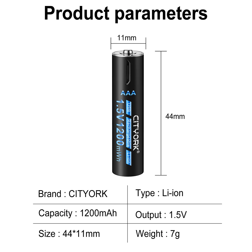 CITYORK 1.5V USB AAA Rechargeable Lithium Battery 1.5V 3A AAA USB Charging Li ion Batteries With USB Cable For Remote Control — view 2