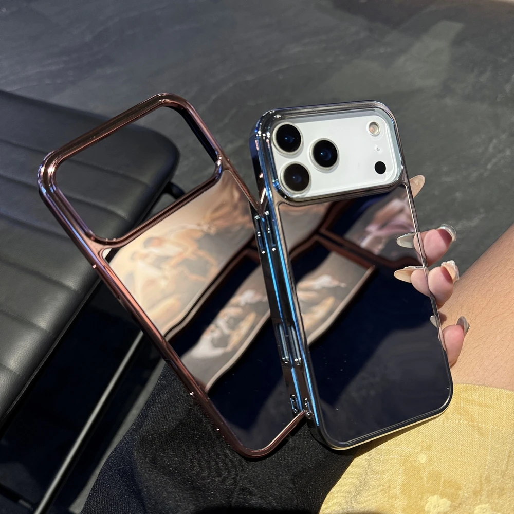 Elegant Electroplated Frame Makeup Mirror Case - Ultra-Thin Hard Cover