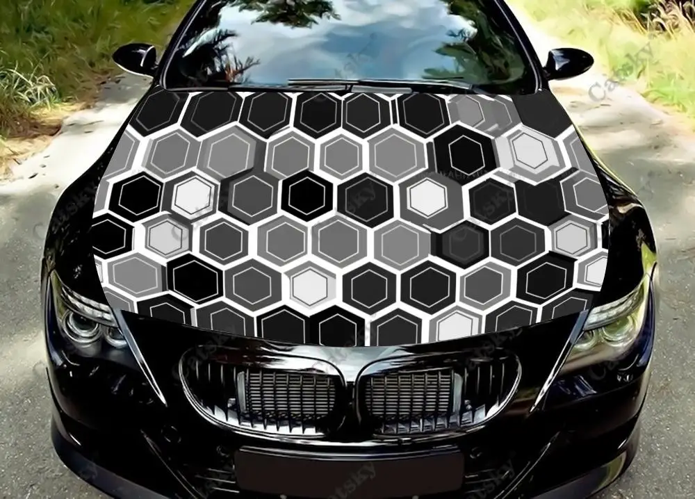 

Абстрактные линии с шестигранниками виниловые наклейки на капот автомобиля виниловая пленка наклейки на крышку двигателя автомобильные аксессуары