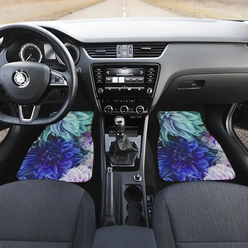 

Blue Green Floral Flowers Car Floor Mats Set, Front and Back Floor Mats for Car, Car Accessories