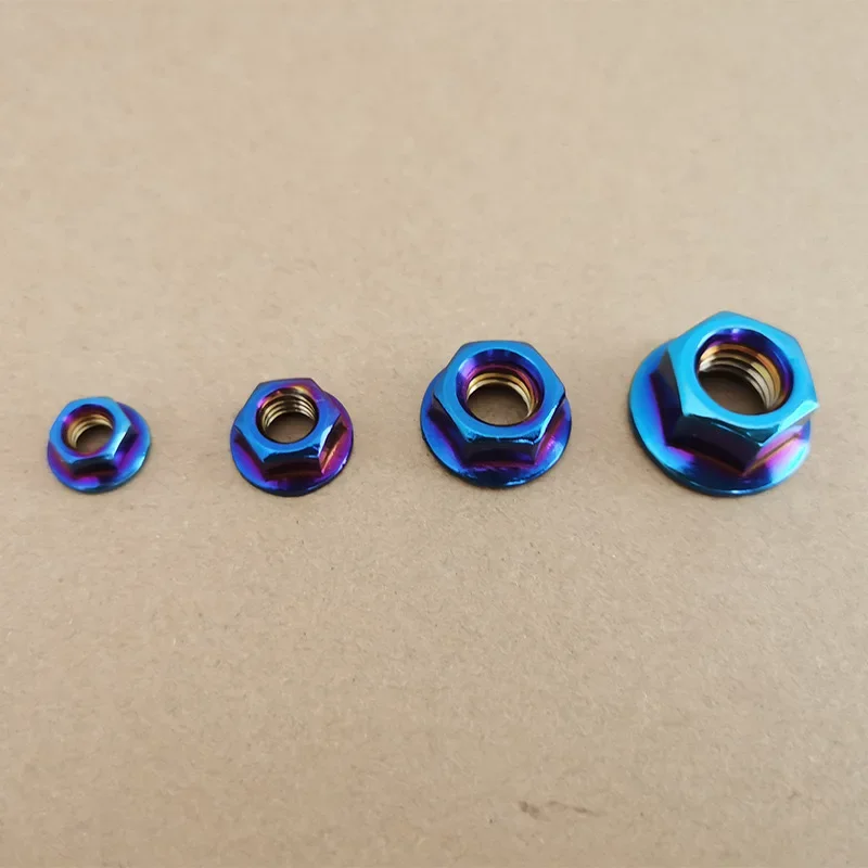 Stainless Steel Hex Nuts 12pcs M5/M6/M8/M10 Flange Locking Nuts Purple and Orange Flame Design for Motorcycle