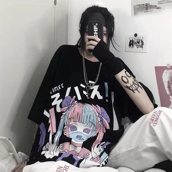 Women Harajuku T-shirt Summer Cotton Tshirt Graphic Tee Top Pastel Goth Gothic Print Clothing Anime Emo Alt Clothes for Girl 2