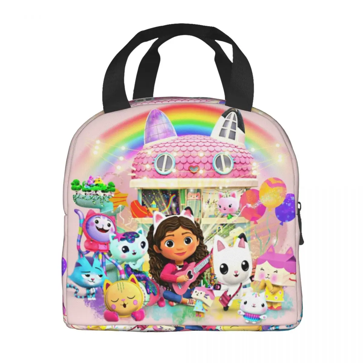Custom Animated Anime Movies Gabbys Dollhouse Portable Lunch Boxes Women Multifunction Cooler Thermal Food Insulated Lunch Bag 3