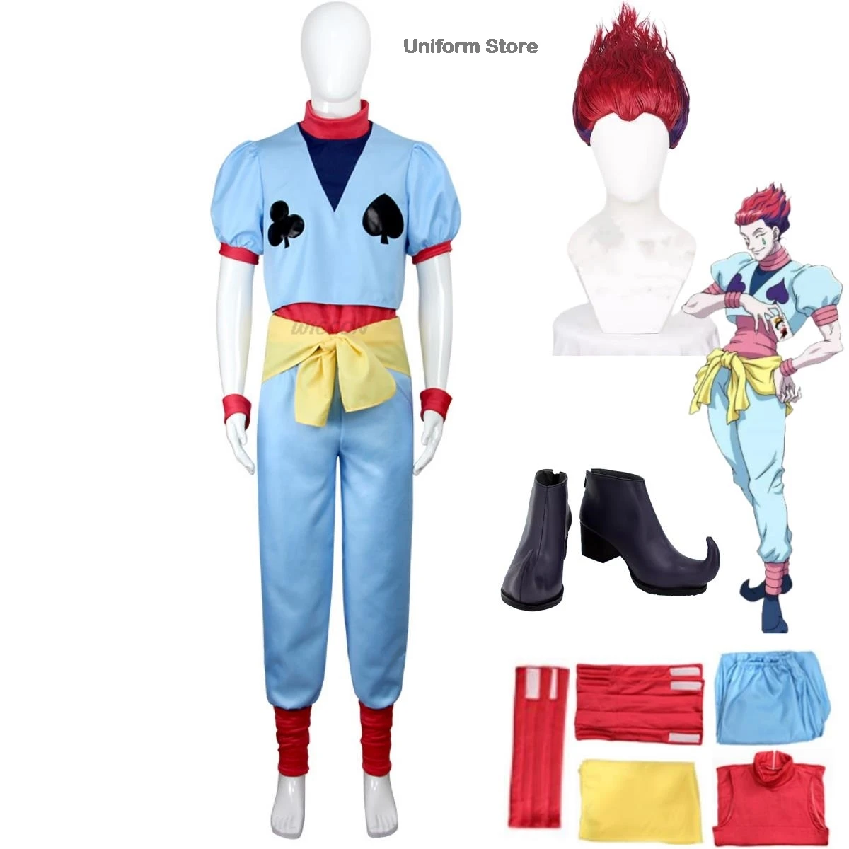 

Anime HUNTERxHUNTER Hisoka Cosplay Costume Phantom Troupe No.4 Wig Blue Uniform Shoes Man Woman Carnival Christmas Suit