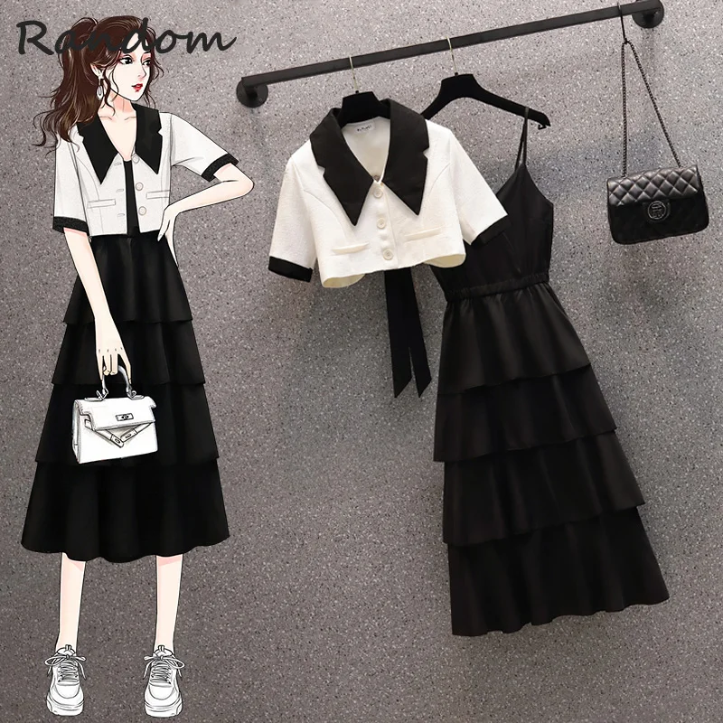 

Женский летний костюм из 2 предметов, укороченный топ с бантом на спине и сарафан, комплект из двух предметов, наряд, женские платья, женская уличная одежда, 2022