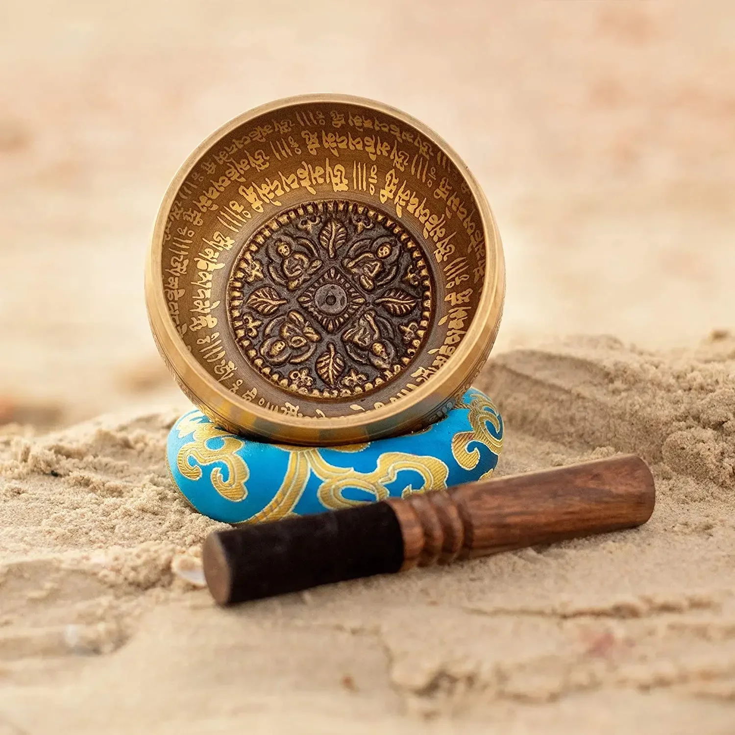 12cm Diameter Handmade Singing bowls with Leather Stick 4 Buddha Design Meditation Mindfulness Sound bowl 4