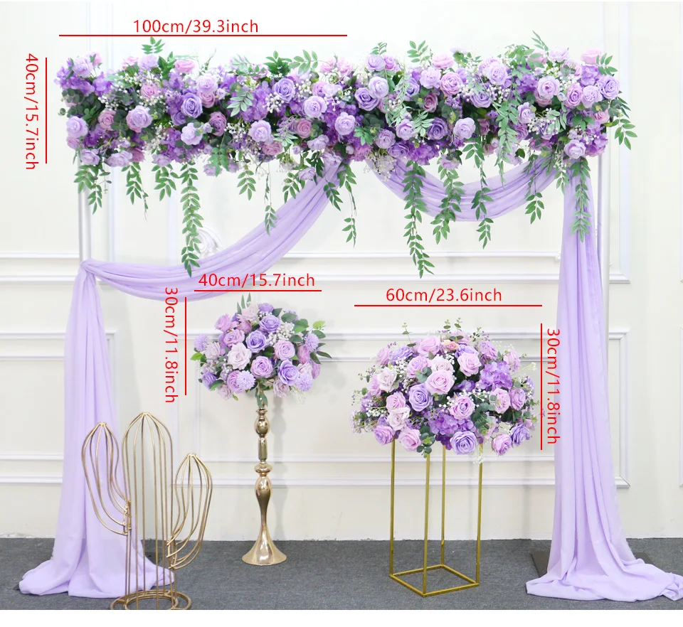 Description Picture 6 of itemPurple Wedding Backdrop Arrangement Gypsophila Rose Willow Leaf Floral Row Decor Arch Event Table Centerpieces Ball Floor Floral