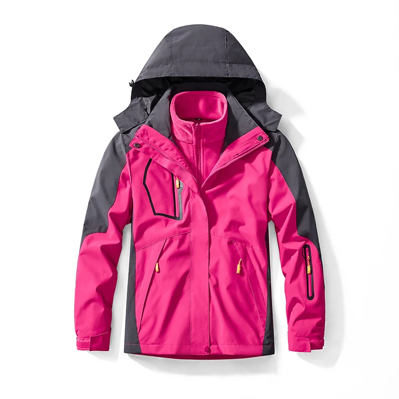

Unisex Fleece Lined Warm Hooded Two-pieces Sets 3 in 1 Jacket Men's Coat Waterproof Jacket Outdoor Hiking Hooded Windbreaker