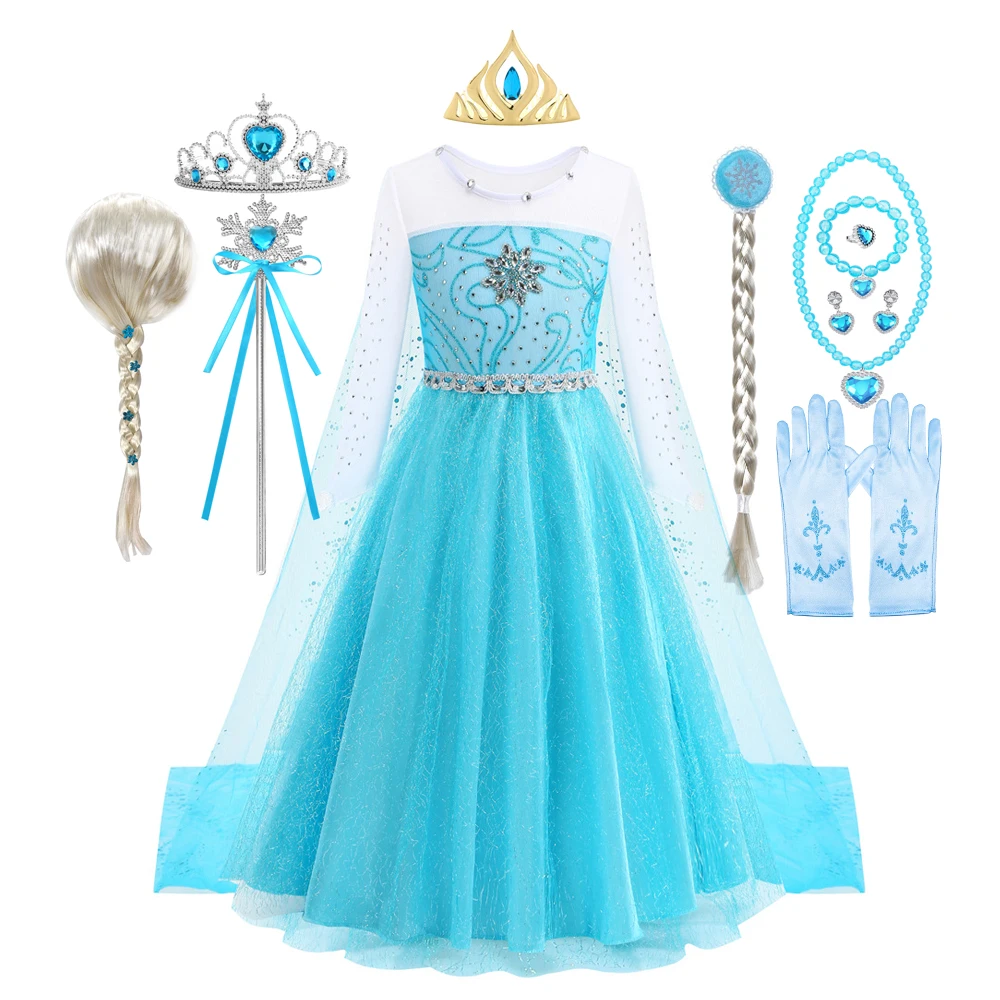 Disfraz de Elsa de Frozen de Disney para niña, vestido de fiesta de cumpleaños de lujo, disfraz Disfraz de Elsa de Frozen de Disney para niña, vestido de fiesta de cumpleaños de lujo, disfraz