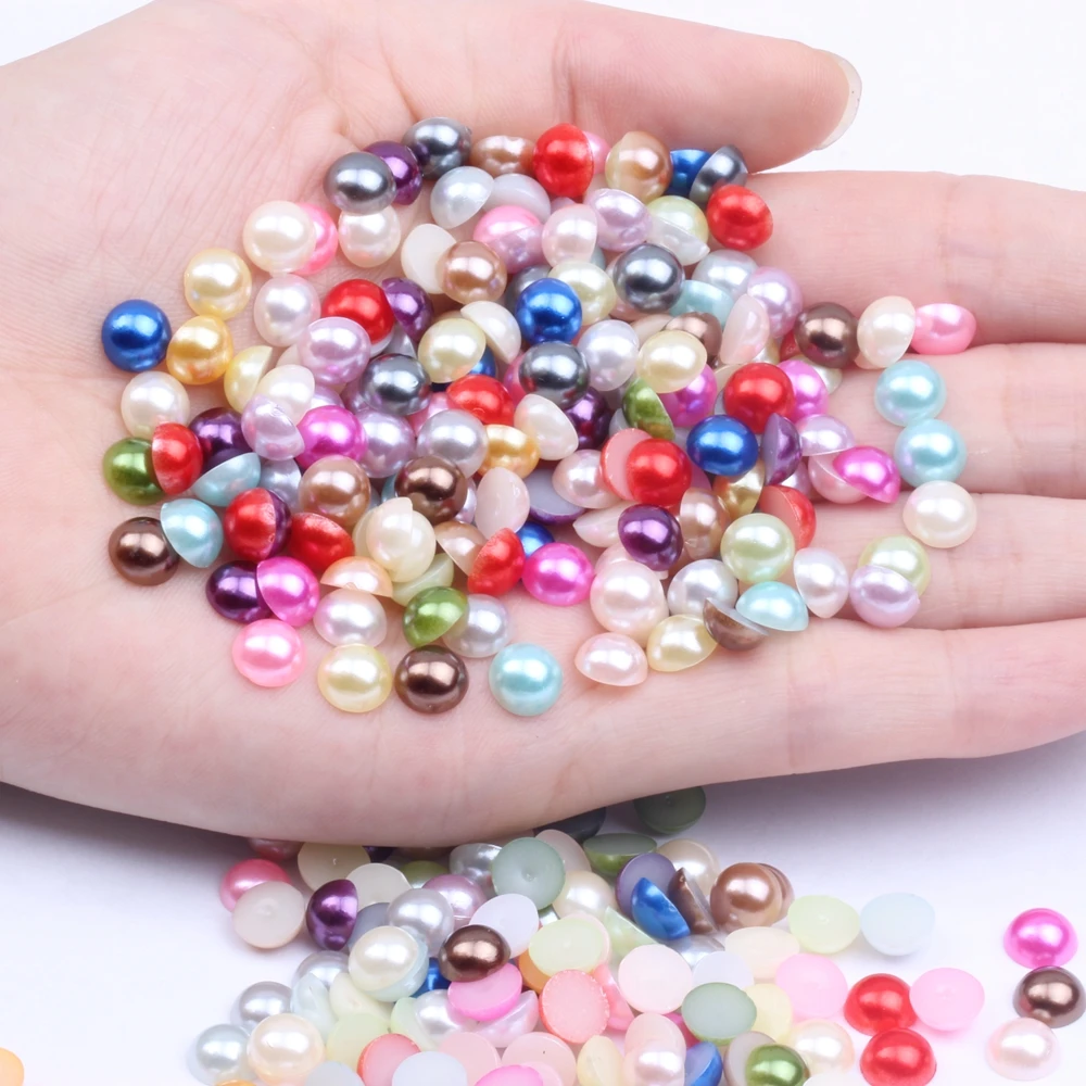 

200pcs 7mm Half Round Pearls Many Colors Round Flatback Glue On Crafts Resin Scrapbooking Beads DIY Jewelry Nails Art